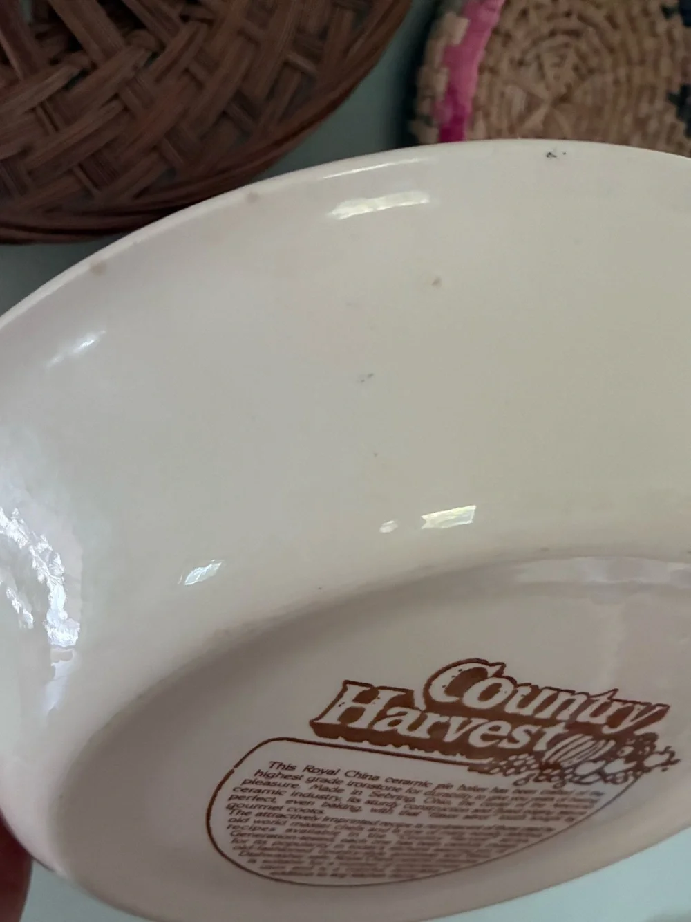 Vintage Royal China Country Harvest Cheese Cake Ceramic Pie Baker